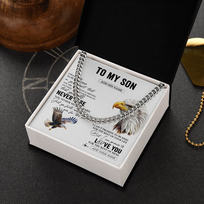 Cuban Link Chain Necklace Stainless Steel | 2 | Personalized To My Son Necklace From Mom Dad Mother Father You Will Never Lose Eagle Son Birthday Gifts Graduation Christmas Customized Gift Box Message Card | siriusteestore