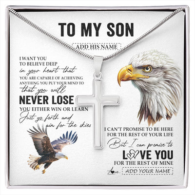 Stainless Cross Necklace Stainless Steel | 1 | Personalized To My Son Necklace From Mom Dad Mother Father You Will Never Lose Eagle Son Birthday Gifts Graduation Christmas Customized Gift Box Message Card | siriusteestore