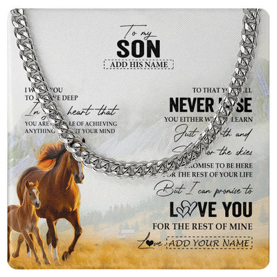 Cuban Link Chain Necklace Stainless Steel | 1 | Personalized To My Son Necklace From Mom Dad Mother Father You Will Never Lose Horse Son Birthday Gifts Graduation Christmas Customized Gift Box Message Card | siriusteestore