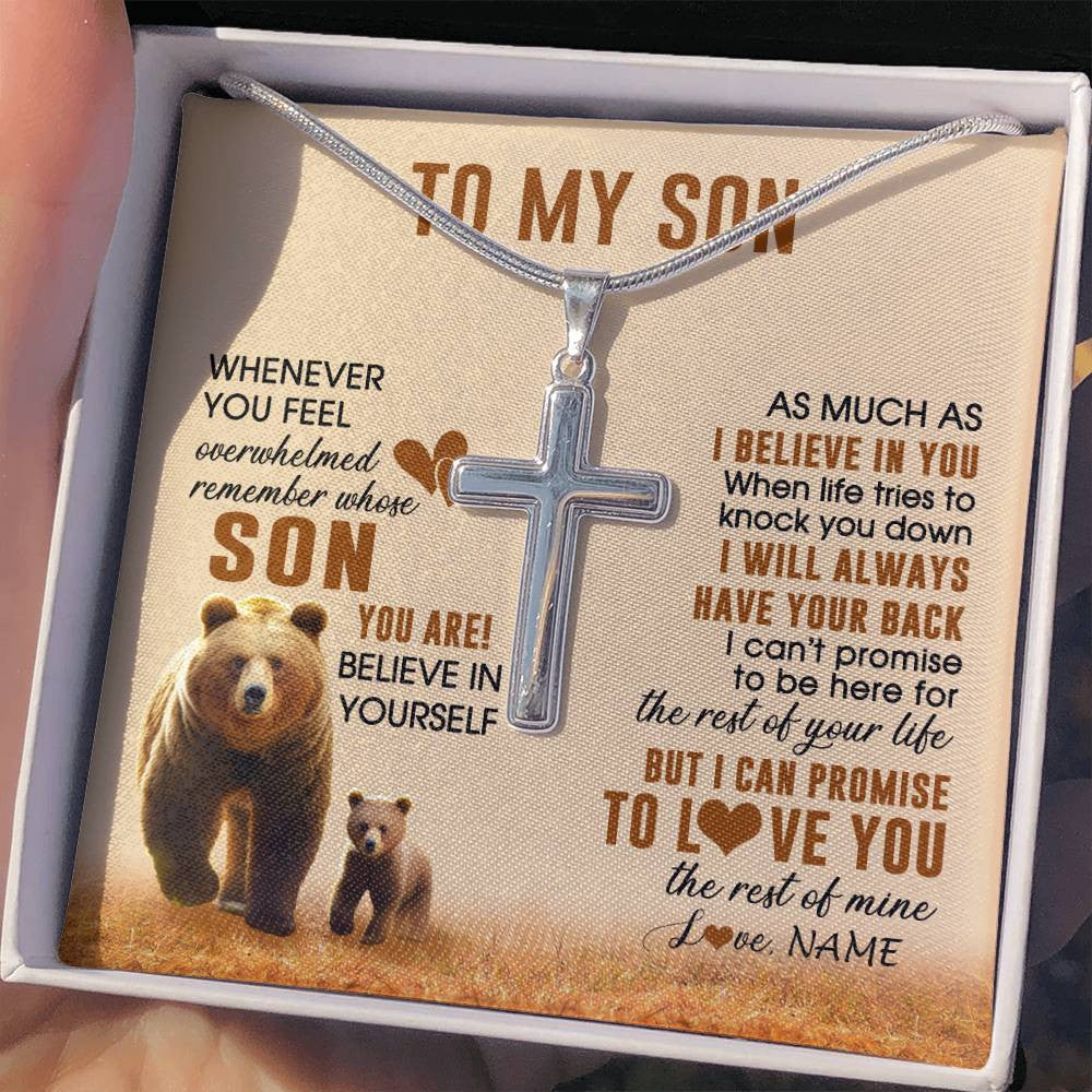 Stainless Cross Necklace Stainless Steel | 2 | Personalized To My Son Necklace From Mom Dad Mother Whenever You Feel Bear Son Birthday Gifts Gifts Graduation Christmas Customized Gift Box Message Card | siriusteestore