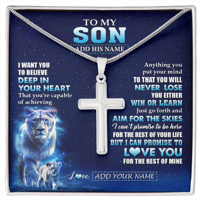 Stainless Cross Necklace Stainless Steel | 1 | Personalized To My Son Necklace From Mom Mother Believe Your Heart Son Gift Birthday Graduation Christmas Customized Gift Box Message Card | siriusteestore.myshopify