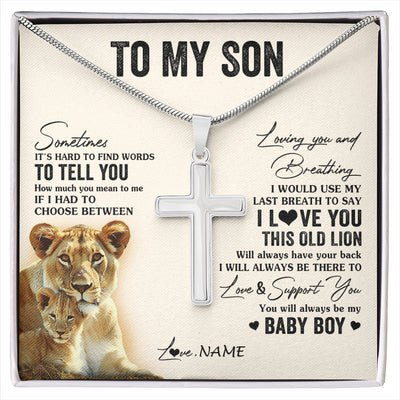 Stainless Cross Necklace Stainless Steel | 1 | Personalized To My Son Necklace From Mom Mother I Love You This Old Lion Son Birthday Graduation Christmas Customized Gift Box Message Card | siriusteestore