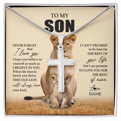 Stainless Cross Necklace Stainless Steel | 1 | Personalized To My Son Necklace From Mom Mother Lion Never Forget That I Love You Daughter Son Birthday Graduation Christmas Customized Message Card | siriusteestore