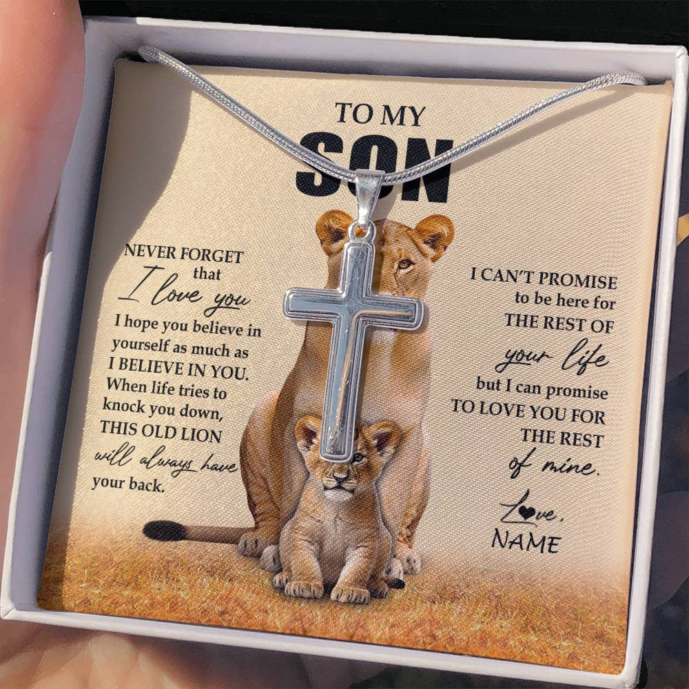 Stainless Cross Necklace Stainless Steel | 2 | Personalized To My Son Necklace From Mom Mother Lion Never Forget That I Love You Daughter Son Birthday Graduation Christmas Customized Message Card | siriusteestore
