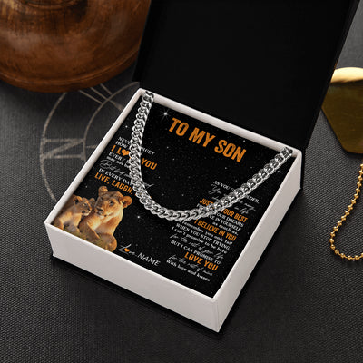 Cuban Link Chain Necklace Stainless Steel | 2 | Personalized To My Son Necklace From Mom Mother Live Laugh Love Lion Son Birthday Gifts Positive Graduation Christmas Customized Gift Box Message Card | siriusteestore