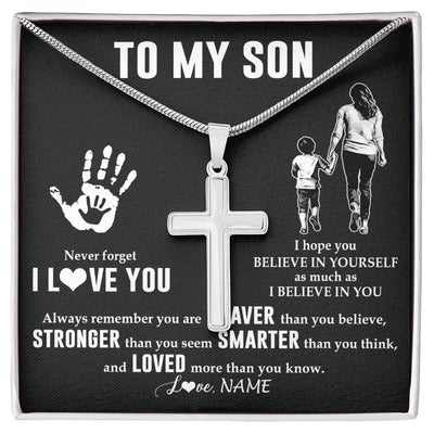 Stainless Cross Necklace Stainless Steel | 1 | Personalized To My Son Necklace From Mom Mother Never Forget I Love You Son Birthday Gifts Christmas New Year Graduation Customized Gift Box Message Card | siriusteestore