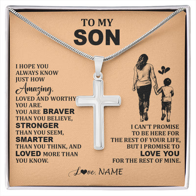 Stainless Cross Necklace Stainless Steel | 1 | Personalized To My Son Necklace From Mom Mother Promise To Love You Son Birthday Gifts Graduation Christmas Customized Gift Box Message Card | siriusteestore
