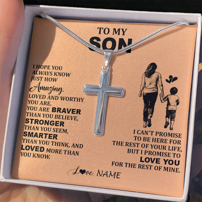 Stainless Cross Necklace Stainless Steel | 2 | Personalized To My Son Necklace From Mom Mother Promise To Love You Son Birthday Gifts Graduation Christmas Customized Gift Box Message Card | siriusteestore