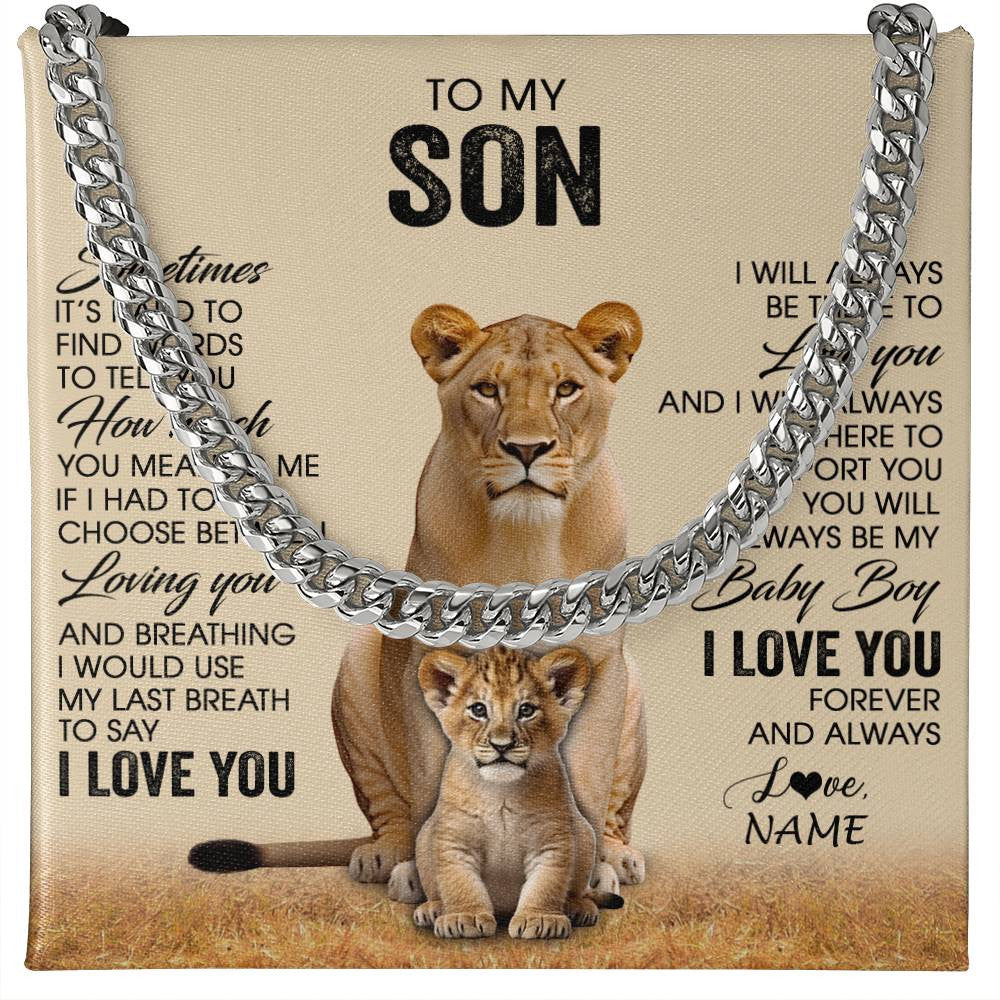 Cuban Link Chain Necklace Stainless Steel | 1 | Personalized To My Son Necklace From Mom Mother Sometimes It's Hard Lion Son Gift Birthday Jewelry Graduation Christmas Customized Gift Box Message Card | siriusteestore
