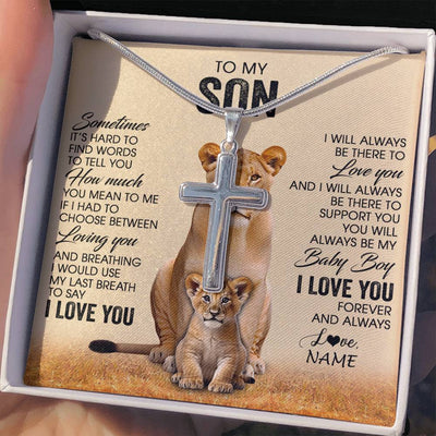 Stainless Cross Necklace Stainless Steel | 2 | Personalized To My Son Necklace From Mom Mother Sometimes It's Hard Lion Son Gift Birthday Jewelry Graduation Christmas Customized Gift Box Message Card | siriusteestore