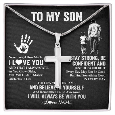 Stainless Cross Necklace Stainless Steel | 1 | Personalized To My Son Necklace I Love You Forever From Dad Father Son Birthday Gifts Christmas Thanksgiving Graduation Customized Gift Box Message Card | siriusteestore
