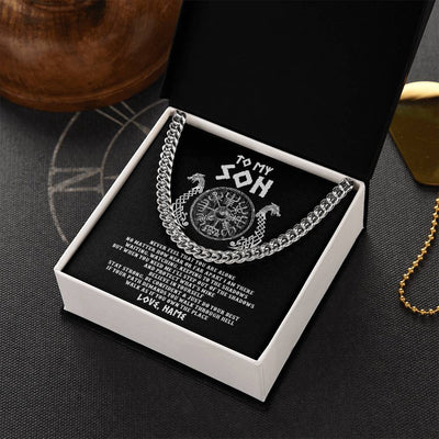 Cuban Link Chain Necklace Stainless Steel | 2 | Personalized To My Son Necklace Viking Never Feel You Are Alone Odin Scandinavian Norse Runes End Son Birthday Christmas Customized Gift Box Message Card | siriusteestore