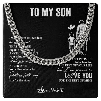 Cuban Link Chain Necklace Stainless Steel | 1 | Personalized To My Son Necklace You Will Never Lose From Dad Father Son Birthday Gifts Graduation Christmas Customized Gift Box Message Card | siriusteestore