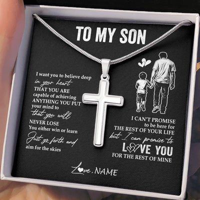 Stainless Cross Necklace Stainless Steel | 2 | Personalized To My Son Necklace You Will Never Lose From Dad Father Son Birthday Gifts Graduation Christmas Customized Gift Box Message Card | siriusteestore