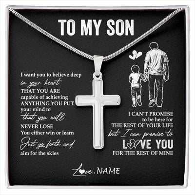 Stainless Cross Necklace Stainless Steel | 1 | Personalized To My Son Necklace You Will Never Lose From Dad Father Son Birthday Gifts Graduation Christmas Customized Gift Box Message Card | siriusteestore