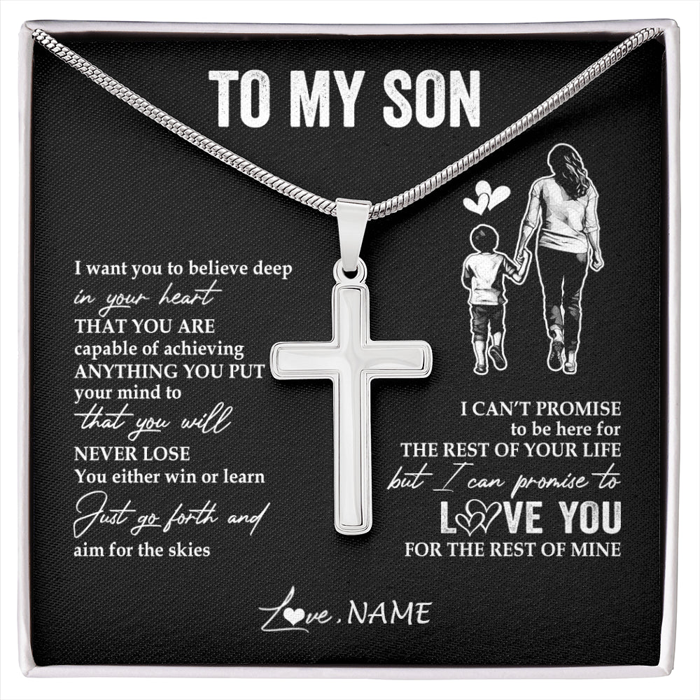Stainless Cross Necklace Stainless Steel | 1 | Personalized To My Son Necklace You Will Never Lose From Mom Mother Son Birthday Gifts Graduation Christmas Customized Gift Box Message Card | siriusteestore