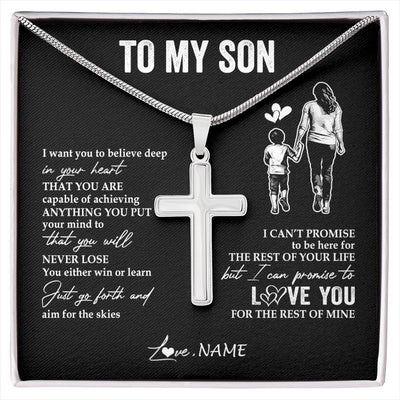 Stainless Cross Necklace Stainless Steel | 1 | Personalized To My Son Necklace You Will Never Lose From Mom Mother Son Birthday Gifts Graduation Christmas Customized Gift Box Message Card | siriusteestore
