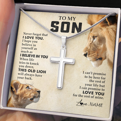 Stainless Cross Necklace Stainless Steel | 2 | Personalized To My Son Necklace from Dad Father Never Forget I Love You Lion Son Birthday Graduation Christmas Jewelry Customized Gift Box Message Card | siriusteestore