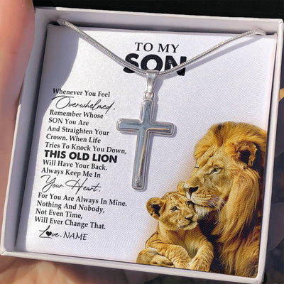 Stainless Cross Necklace Stainless Steel | 2 | Personalized To My Son Necklace from Dad Father Whenever You Fell Overwhelmed Lion Son Birthday Graduation Christmas Jewelry Customized Gift Box Message Card | siriusteestore