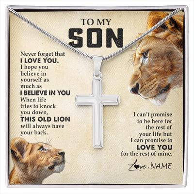 Stainless Cross Necklace Stainless Steel | 1 | Personalized To My Son Necklace from Mom Fahter Never Forget I Love You Lion Son Birthday Graduation Christmas Jewelry Customized Gift Box Message Card | siriusteestore