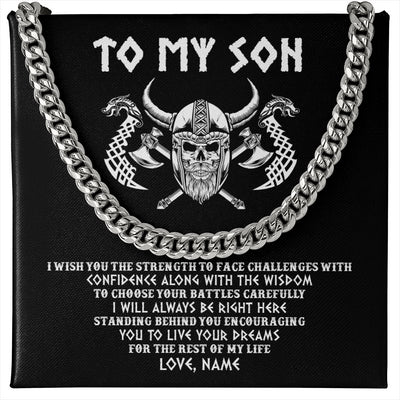 Cuban Link Chain Necklace Stainless Steel | 1 | Personalized To My Son Viking Necklace I Wish You The Strength Scandinavian Norse Runes Viking For Men Birthday Christmas Customized Gift Box Message Card | siriusteestore