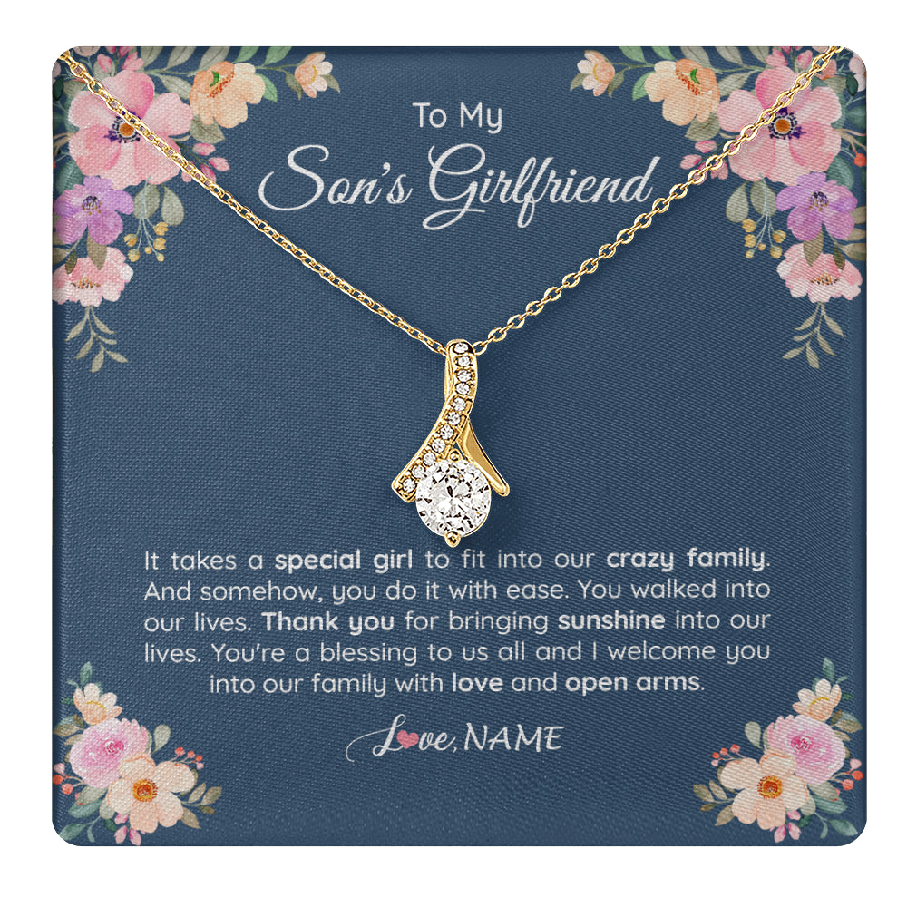 Alluring Beauty Necklace 18K Yellow Gold Finish | 1 | Personalized To My Son's Girlfriend Necklace From Mom It Takes A Special Girlfriend Birthday Wedding Valentines Day Christmas Customized Gift Box Message Card | siriusteestore