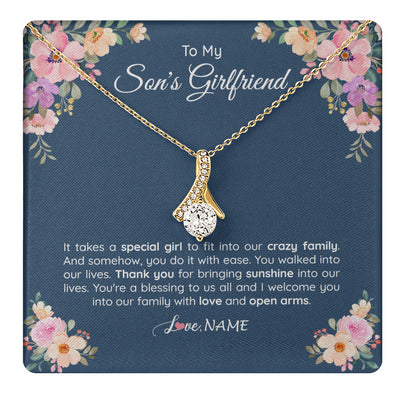 Alluring Beauty Necklace 18K Yellow Gold Finish | 1 | Personalized To My Son's Girlfriend Necklace From Mom It Takes A Special Girlfriend Birthday Wedding Valentines Day Christmas Customized Gift Box Message Card | siriusteestore