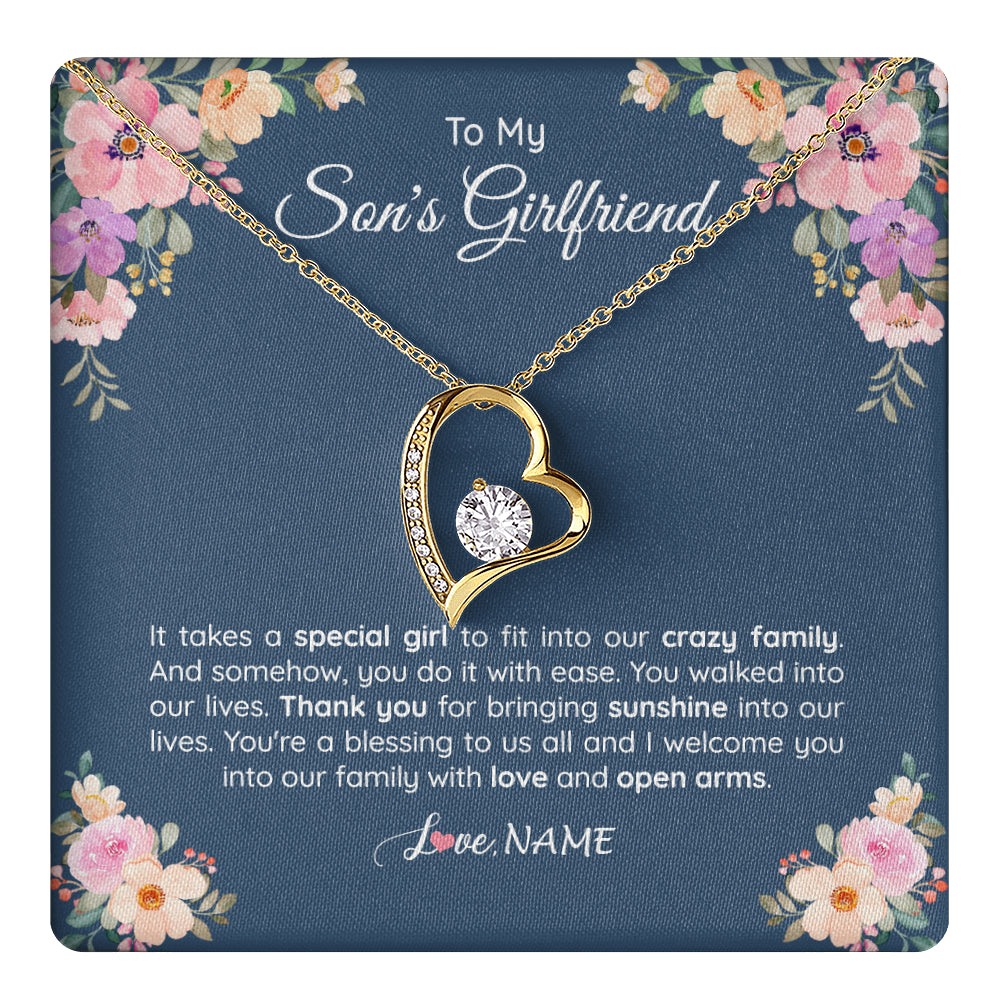 Forever Love Necklace 18K Yellow Gold Finish | 1 | Personalized To My Son's Girlfriend Necklace From Mom It Takes A Special Girlfriend Birthday Wedding Valentines Day Christmas Customized Gift Box Message Card | siriusteestore
