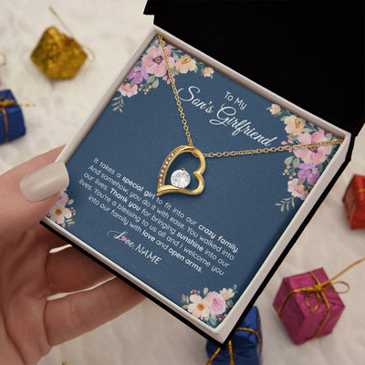 Forever Love Necklace 18K Yellow Gold Finish | 2 | Personalized To My Son's Girlfriend Necklace From Mom It Takes A Special Girlfriend Birthday Wedding Valentines Day Christmas Customized Gift Box Message Card | siriusteestore
