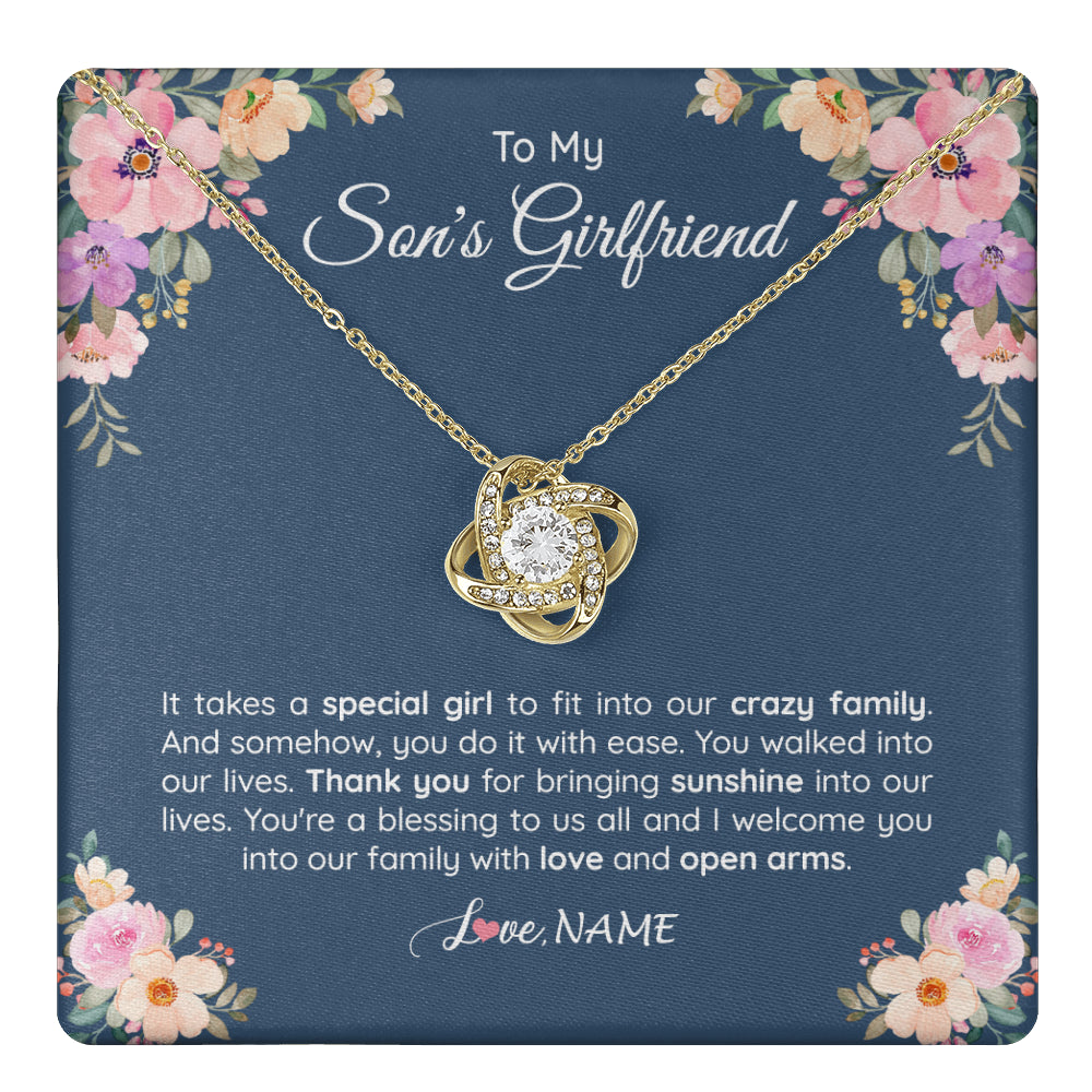 Love Knot Necklace 18K Yellow Gold Finish | 1 | Personalized To My Son's Girlfriend Necklace From Mom It Takes A Special Girlfriend Birthday Wedding Valentines Day Christmas Customized Gift Box Message Card | siriusteestore