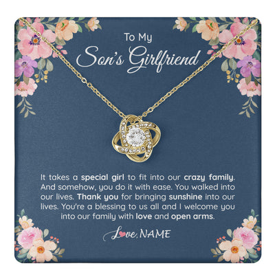 Love Knot Necklace 18K Yellow Gold Finish | 1 | Personalized To My Son's Girlfriend Necklace From Mom It Takes A Special Girlfriend Birthday Wedding Valentines Day Christmas Customized Gift Box Message Card | siriusteestore