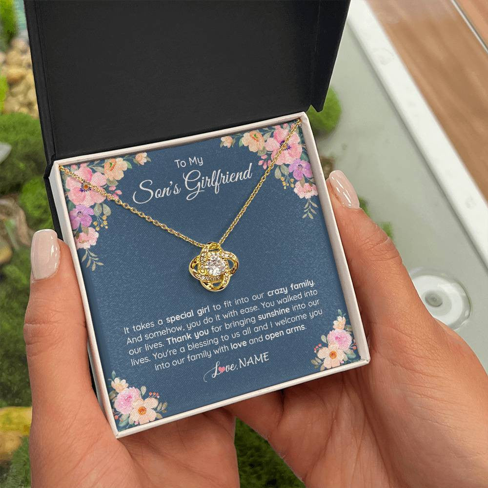Love Knot Necklace 18K Yellow Gold Finish | 2 | Personalized To My Son's Girlfriend Necklace From Mom It Takes A Special Girlfriend Birthday Wedding Valentines Day Christmas Customized Gift Box Message Card | siriusteestore