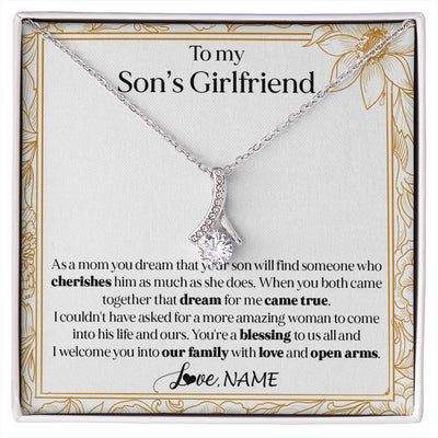 Alluring Beauty Necklace 14K White Gold Finish | 1 | Personalized To My Son's Girlfriend Necklace I Welcome You Future Daughter In Law Birthday Special Gift Christmas Jewelry Customized Gift Box Message Card | siriusteestore