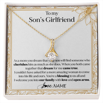 Alluring Beauty Necklace 18K Yellow Gold Finish | 1 | Personalized To My Son's Girlfriend Necklace I Welcome You Future Daughter In Law Birthday Special Gift Christmas Jewelry Customized Gift Box Message Card | siriusteestore