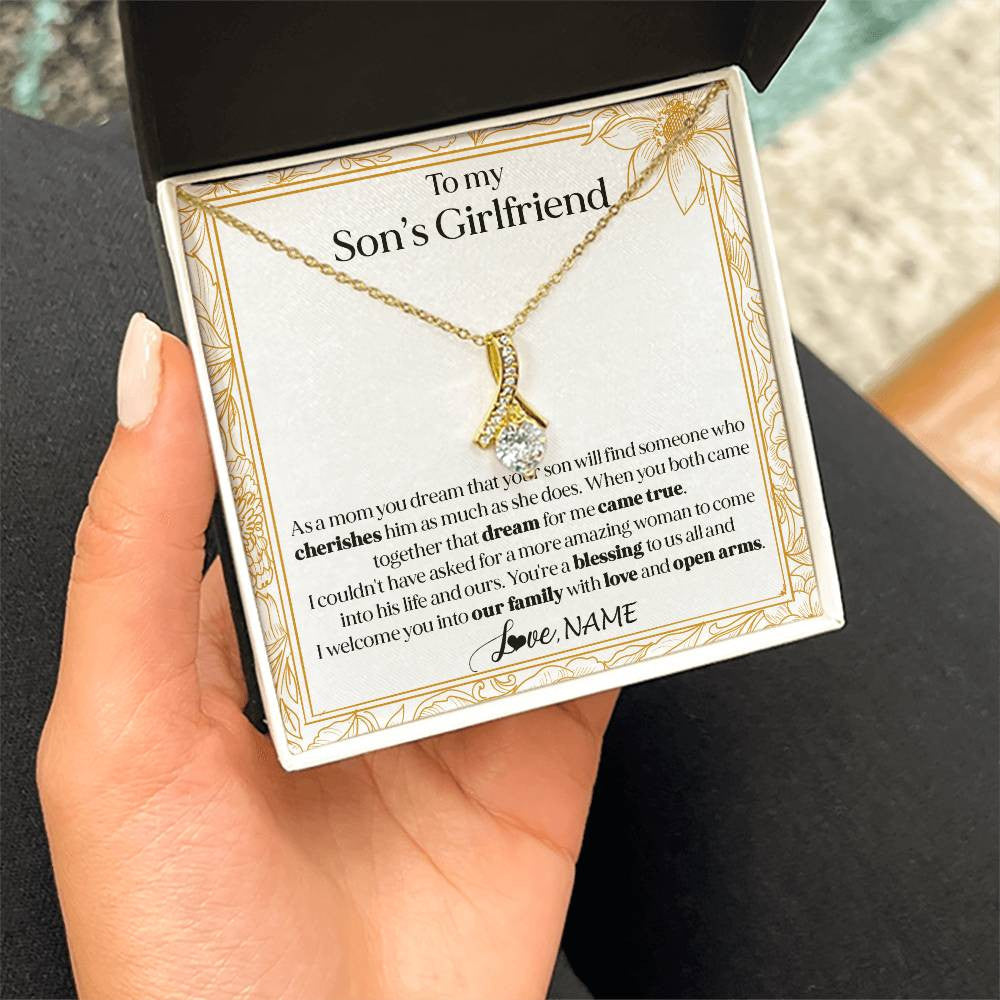 Alluring Beauty Necklace 18K Yellow Gold Finish | 2 | Personalized To My Son's Girlfriend Necklace I Welcome You Future Daughter In Law Birthday Special Gift Christmas Jewelry Customized Gift Box Message Card | siriusteestore