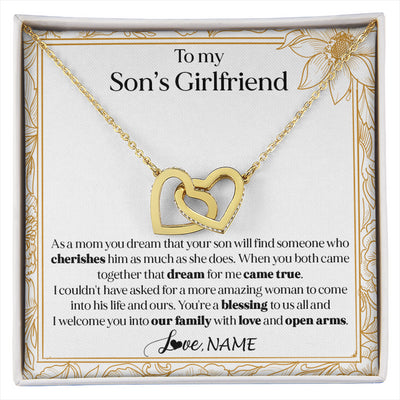 Interlocking Hearts Necklace 18K Yellow Gold Finish | 1 | Personalized To My Son's Girlfriend Necklace I Welcome You Future Daughter In Law Birthday Special Gift Christmas Jewelry Customized Gift Box Message Card | siriusteestore