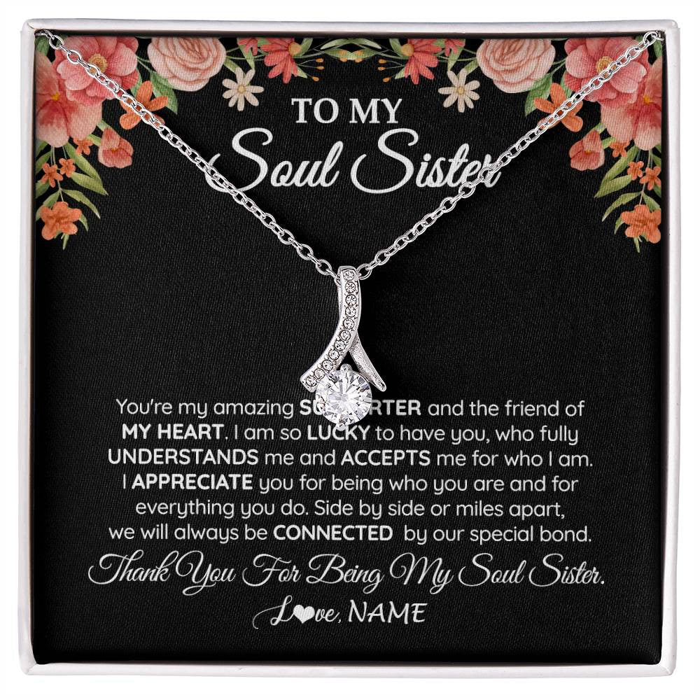 Alluring Beauty Necklace 14K White Gold Finish | 1 | Personalized To My Soul Sister Gift Necklace Best Friend Unique Friendship Long Distance Unbiological Sister Birthday Jewelry Christmas Customized Message Card | siriusteestore