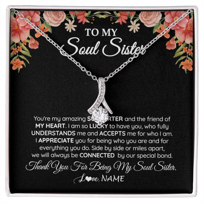 Alluring Beauty Necklace 14K White Gold Finish | 1 | Personalized To My Soul Sister Gift Necklace Best Friend Unique Friendship Long Distance Unbiological Sister Birthday Jewelry Christmas Customized Message Card | siriusteestore