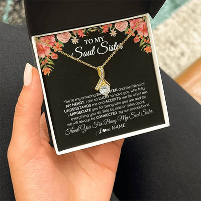Alluring Beauty Necklace 18K Yellow Gold Finish | 2 | Personalized To My Soul Sister Gift Necklace Best Friend Unique Friendship Long Distance Unbiological Sister Birthday Jewelry Christmas Customized Message Card | siriusteestore