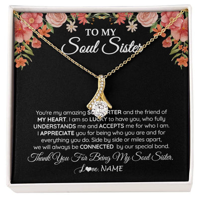 Alluring Beauty Necklace 18K Yellow Gold Finish | 1 | Personalized To My Soul Sister Gift Necklace Best Friend Unique Friendship Long Distance Unbiological Sister Birthday Jewelry Christmas Customized Message Card | siriusteestore