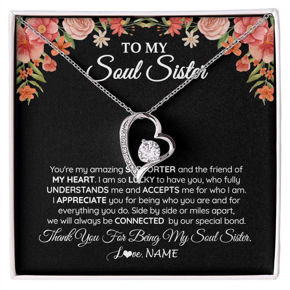 Forever Love Necklace 14K White Gold Finish | 1 | Personalized To My Soul Sister Gift Necklace Best Friend Unique Friendship Long Distance Unbiological Sister Birthday Jewelry Christmas Customized Message Card | siriusteestore