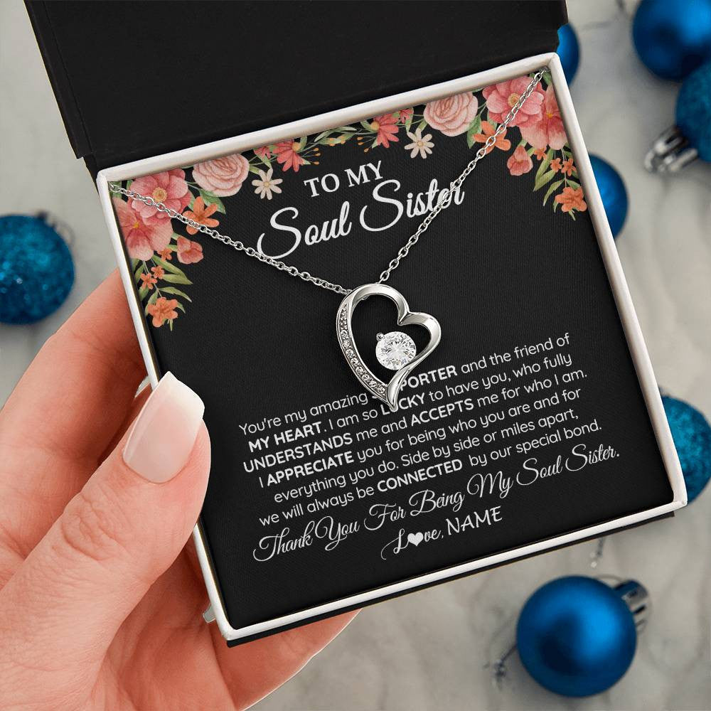 Forever Love Necklace 14K White Gold Finish | 2 | Personalized To My Soul Sister Gift Necklace Best Friend Unique Friendship Long Distance Unbiological Sister Birthday Jewelry Christmas Customized Message Card | siriusteestore
