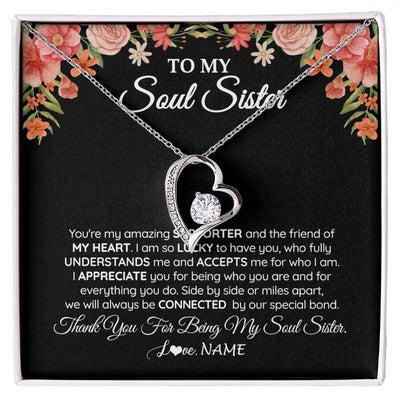 Forever Love Necklace 14K White Gold Finish | 1 | Personalized To My Soul Sister Gift Necklace Best Friend Unique Friendship Long Distance Unbiological Sister Birthday Jewelry Christmas Customized Message Card | siriusteestore