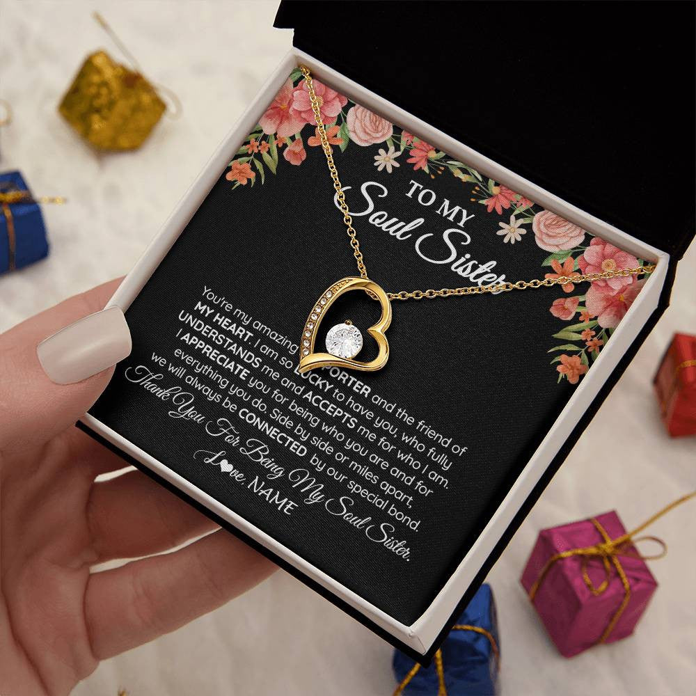 Forever Love Necklace 18K Yellow Gold Finish | 2 | Personalized To My Soul Sister Gift Necklace Best Friend Unique Friendship Long Distance Unbiological Sister Birthday Jewelry Christmas Customized Message Card | siriusteestore