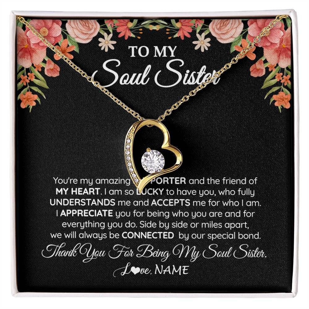 Forever Love Necklace 18K Yellow Gold Finish | 1 | Personalized To My Soul Sister Gift Necklace Best Friend Unique Friendship Long Distance Unbiological Sister Birthday Jewelry Christmas Customized Message Card | siriusteestore