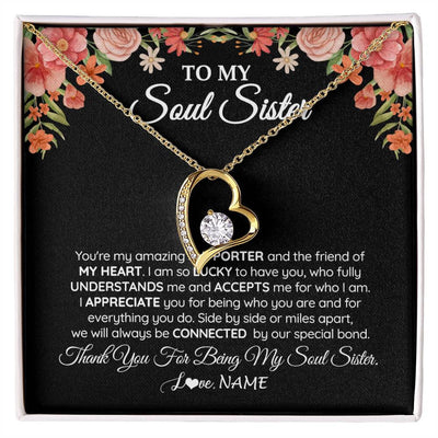 Forever Love Necklace 18K Yellow Gold Finish | 1 | Personalized To My Soul Sister Gift Necklace Best Friend Unique Friendship Long Distance Unbiological Sister Birthday Jewelry Christmas Customized Message Card | siriusteestore