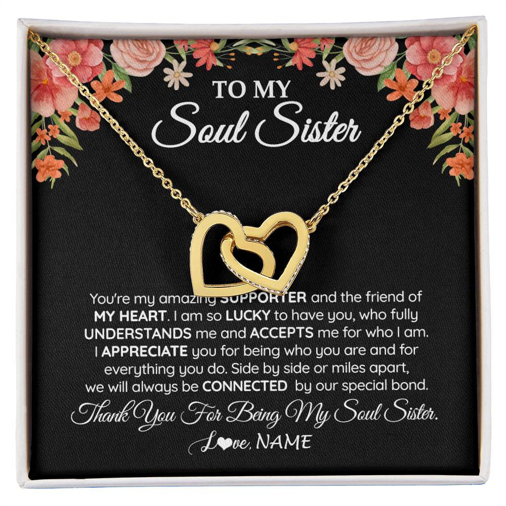 Interlocking Hearts Necklace 18K Yellow Gold Finish | 1 | Personalized To My Soul Sister Gift Necklace Best Friend Unique Friendship Long Distance Unbiological Sister Birthday Jewelry Christmas Customized Message Card | siriusteestore