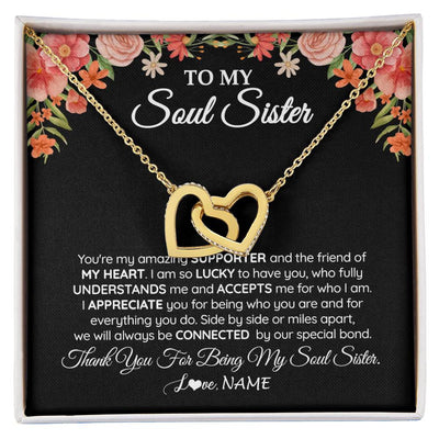 Interlocking Hearts Necklace 18K Yellow Gold Finish | 1 | Personalized To My Soul Sister Gift Necklace Best Friend Unique Friendship Long Distance Unbiological Sister Birthday Jewelry Christmas Customized Message Card | siriusteestore