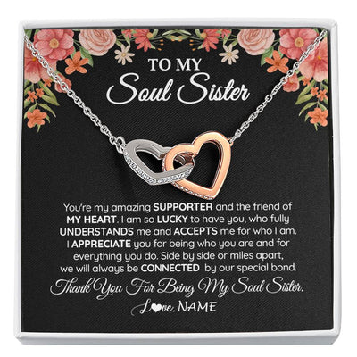 Interlocking Hearts Necklace Stainless Steel & Rose Gold Finish | 1 | Personalized To My Soul Sister Gift Necklace Best Friend Unique Friendship Long Distance Unbiological Sister Birthday Jewelry Christmas Customized Message Card | siriusteestore