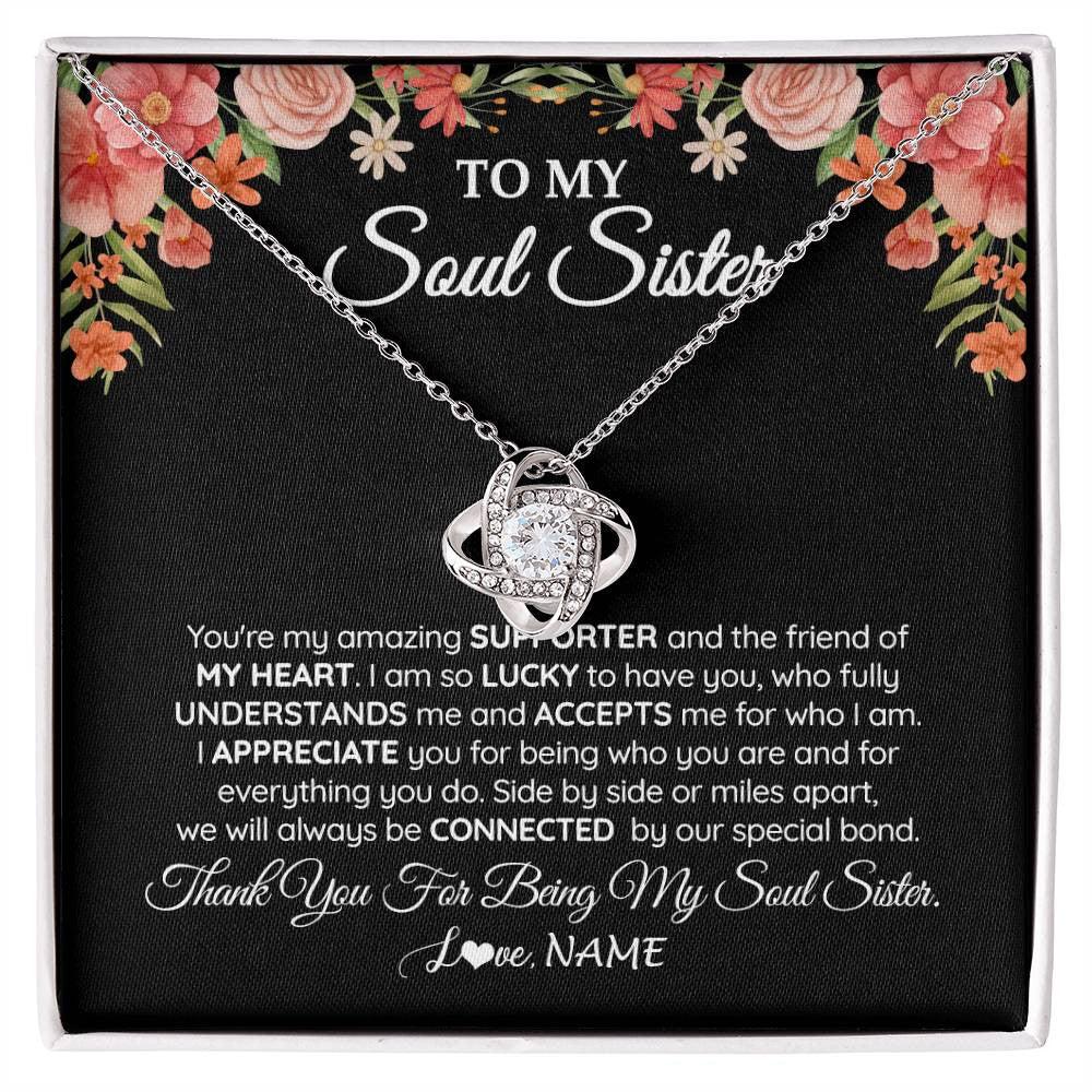 Love Knot Necklace 14K White Gold Finish | 1 | Personalized To My Soul Sister Gift Necklace Best Friend Unique Friendship Long Distance Unbiological Sister Birthday Jewelry Christmas Customized Message Card | siriusteestore